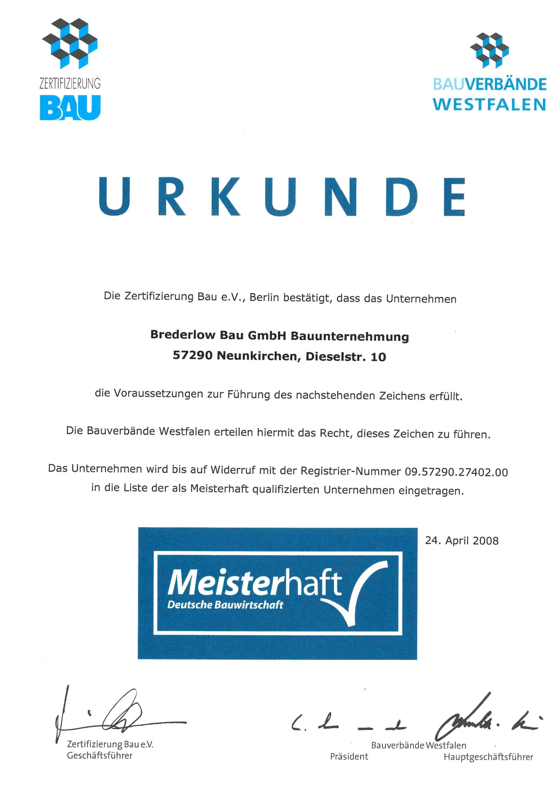 Urkunde Meisterhaft